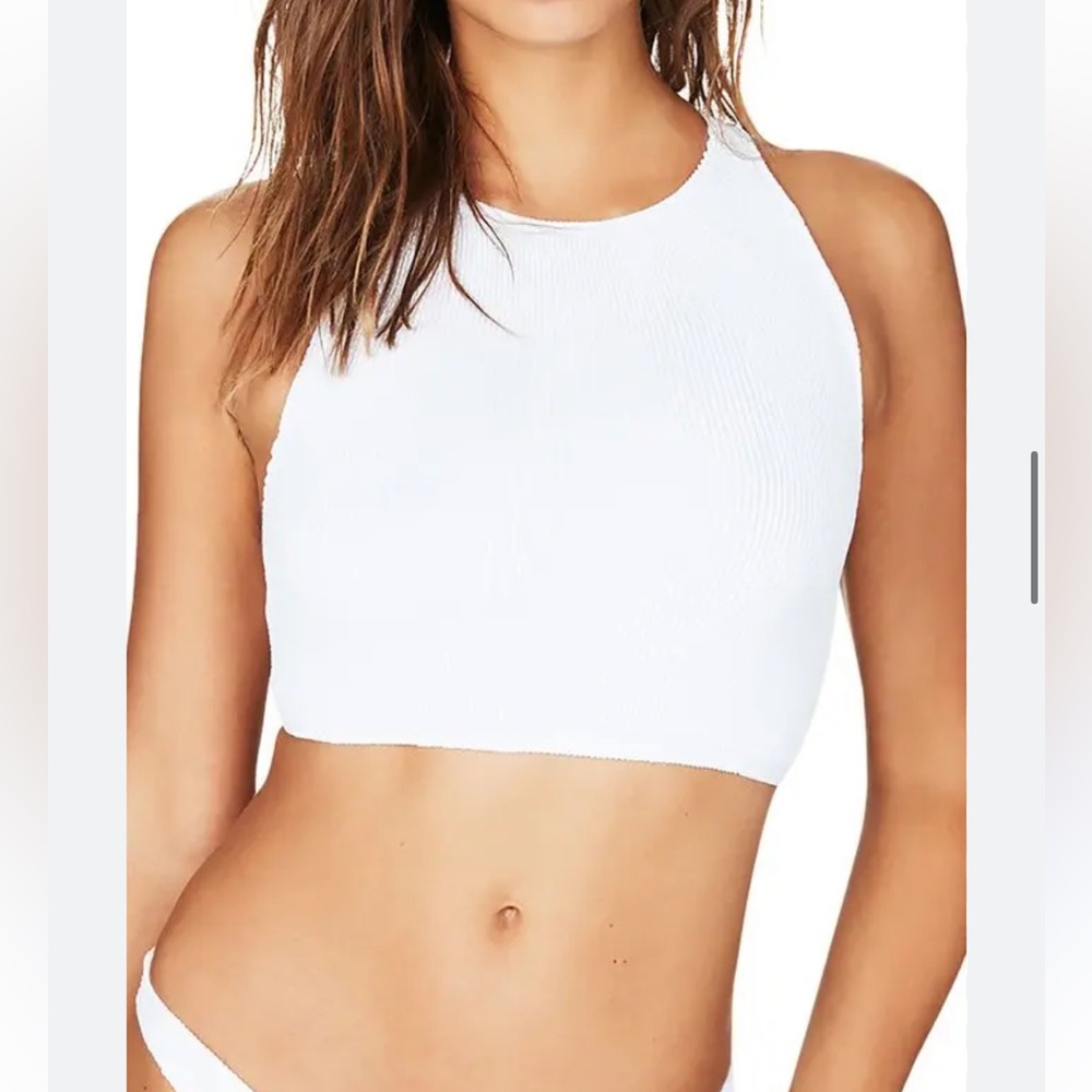 BOUND by Bond Eye Sydney White Ribbed High Neck Bikini Top
